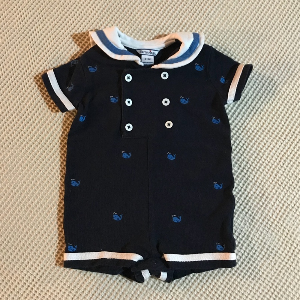 HARTSTRINGS blue whale sailor style romper